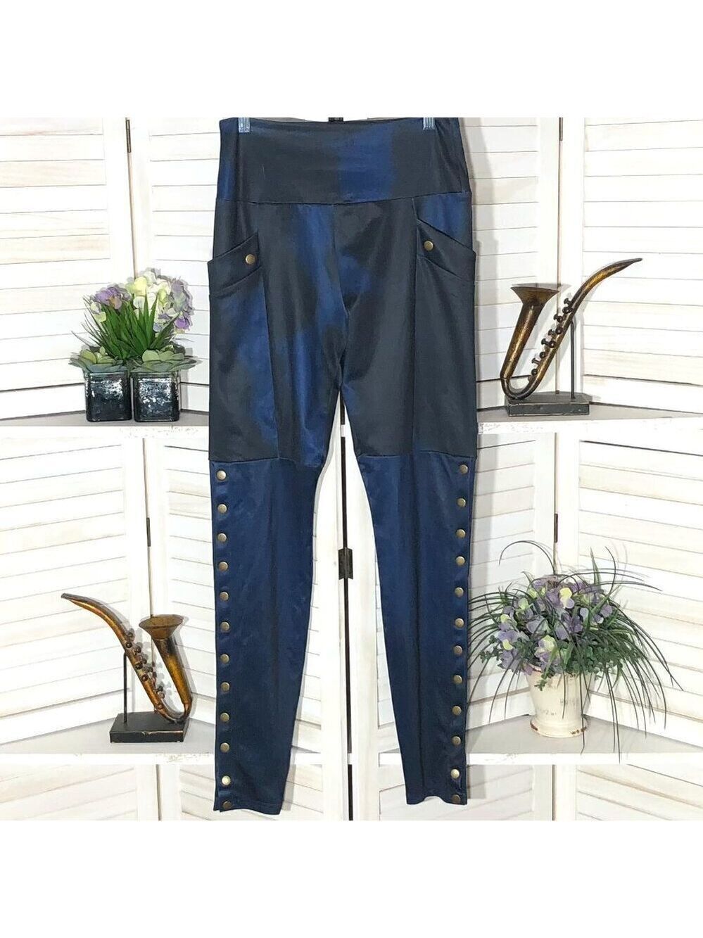Mislook Y2K Leggings Punk Goth Blue Black Abstract Size Medium
